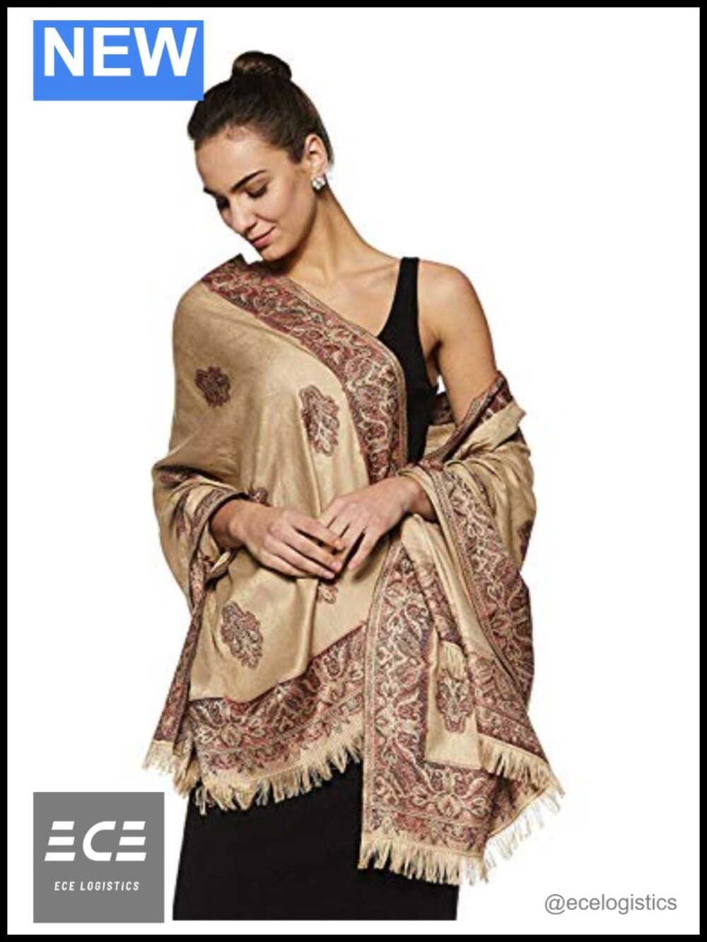 Pashmina Wool Blend Indian Handicraft Woven Shawl Wrap Large 40x80